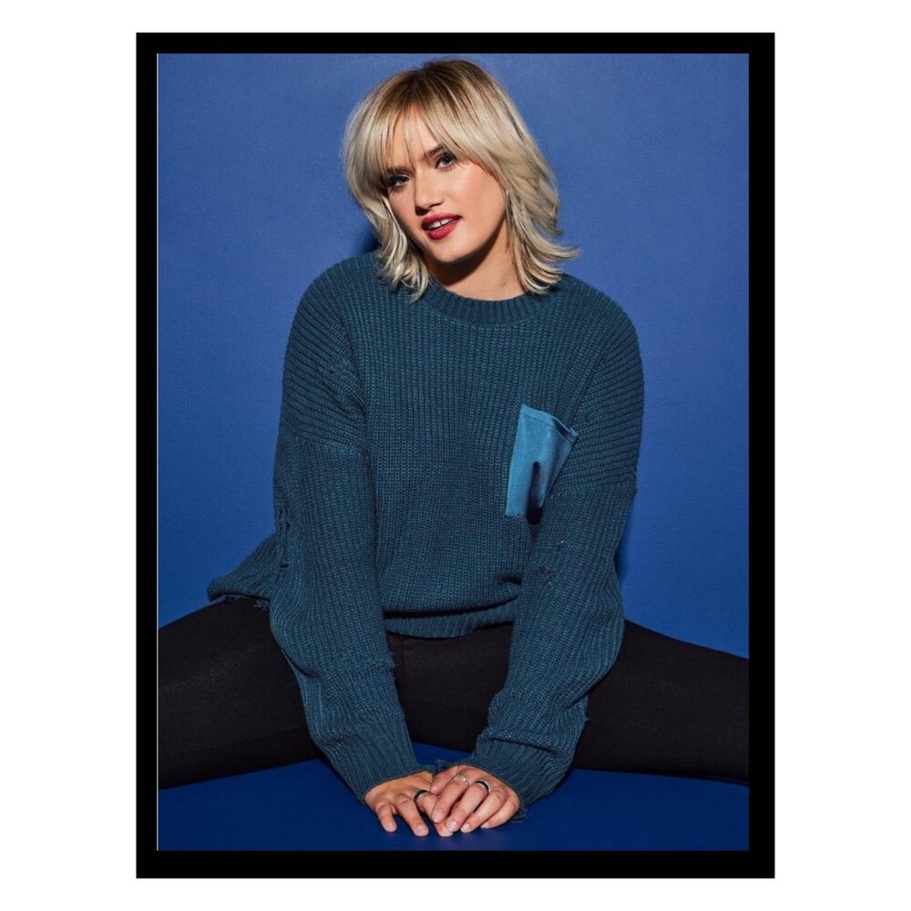 NWT Torrid 0 LoveSick Blue Distressed Satin Pocket Pullover Sweater Size Large